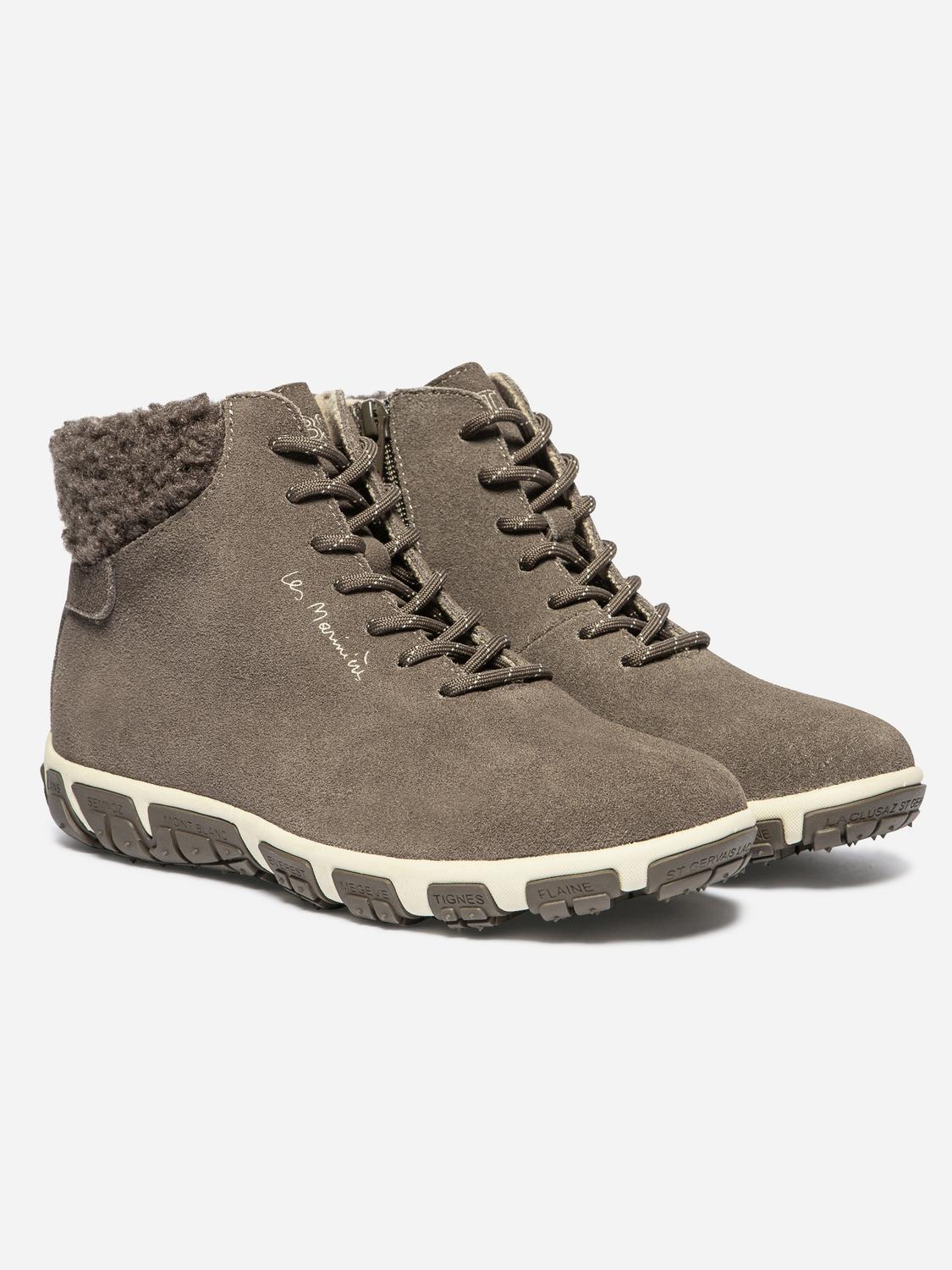 Bottines Femme Doublée Textile Cuir Taupe JANISSA