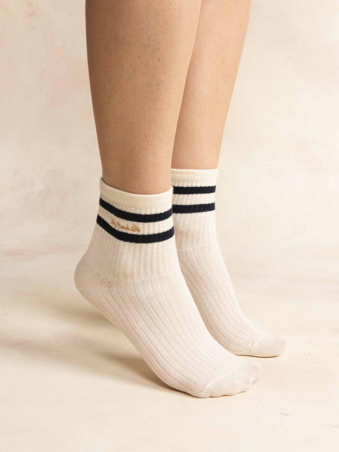 Chaussette Femme Textile Craie et Marine LOUASOC