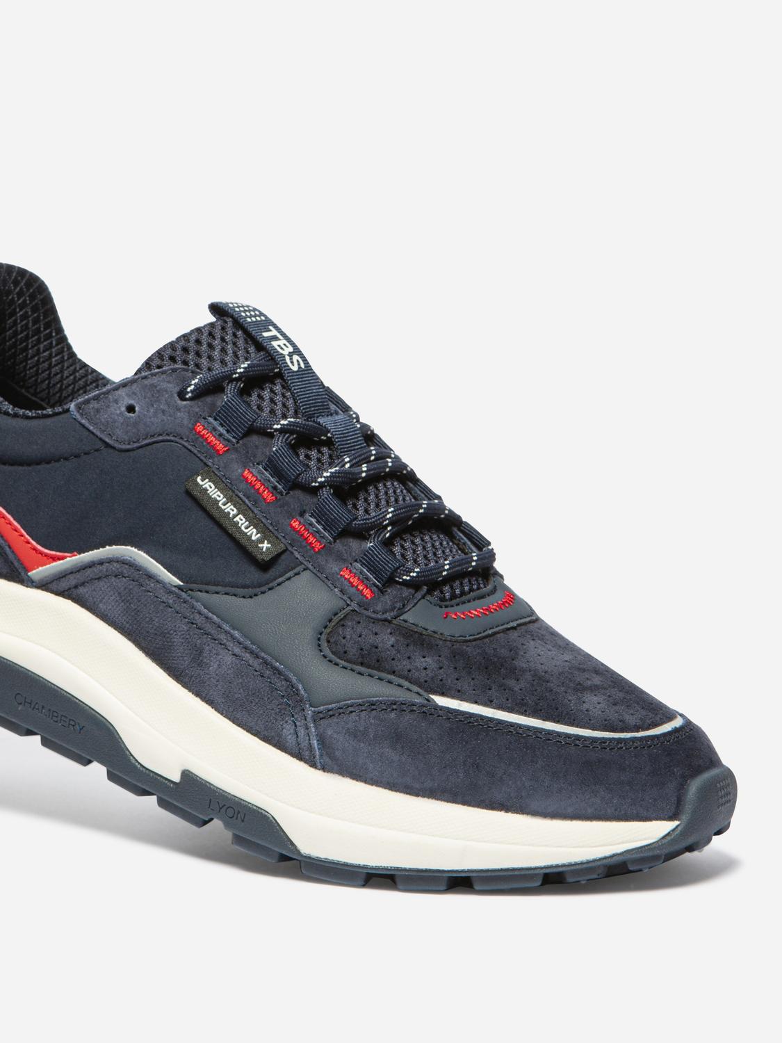Running Homme Doublée Textile Cuir Marine et Rouge JONASSE