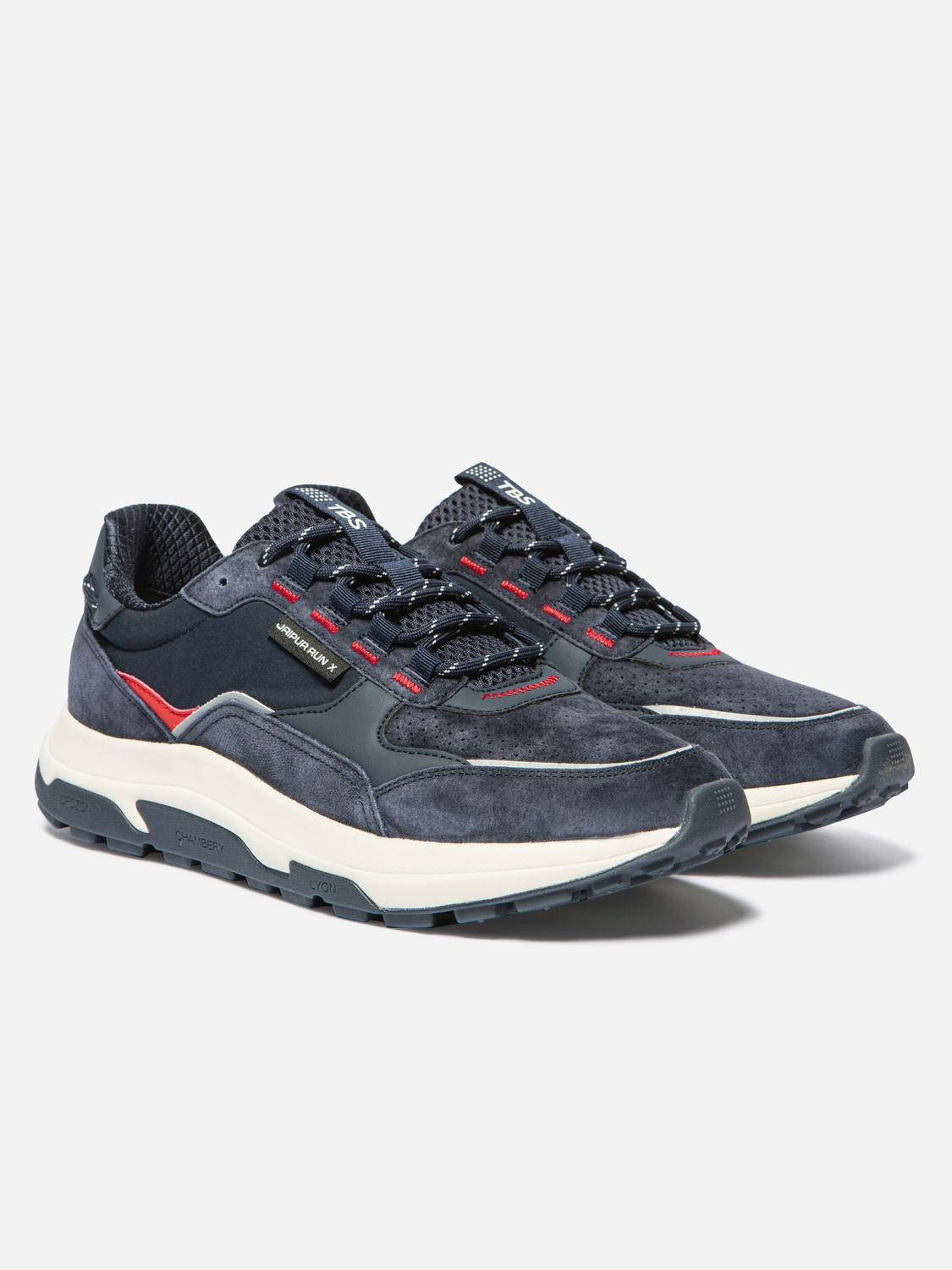 Running Homme Doublée Textile Cuir Marine et Rouge JONASSE
