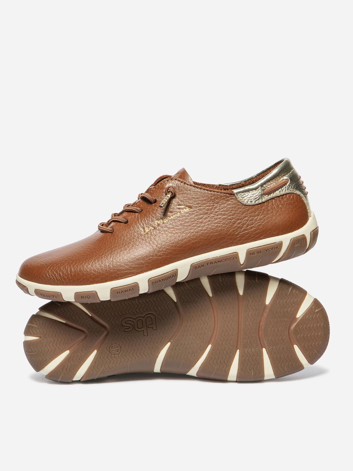 Tennis Femme Cuir Pecan et Champagne JAZLACE