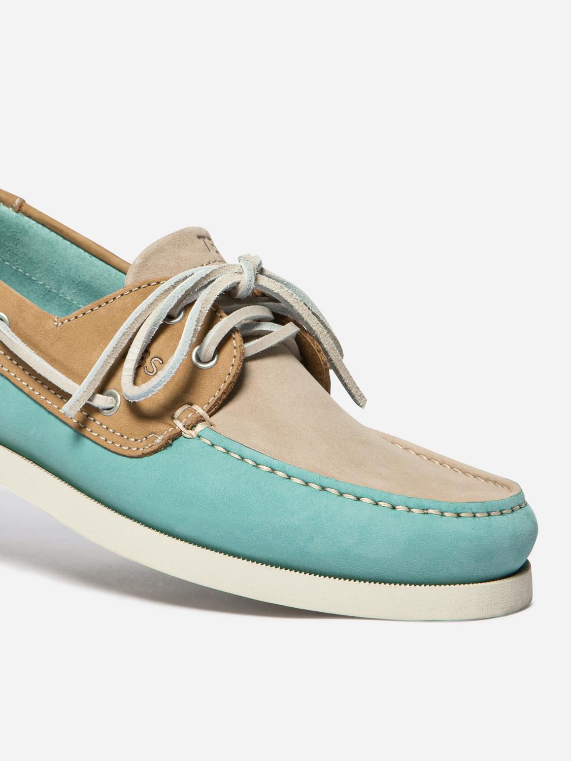 Chaussures bateau homme vert d'eau et tan PHENIS