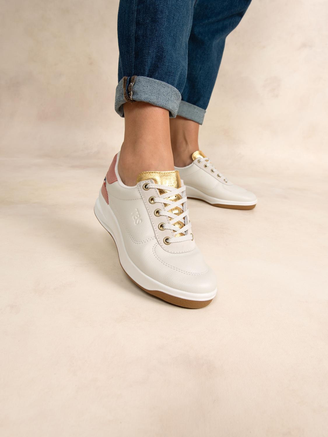 Tennis en cuir femme blanc et rose BRANDIE