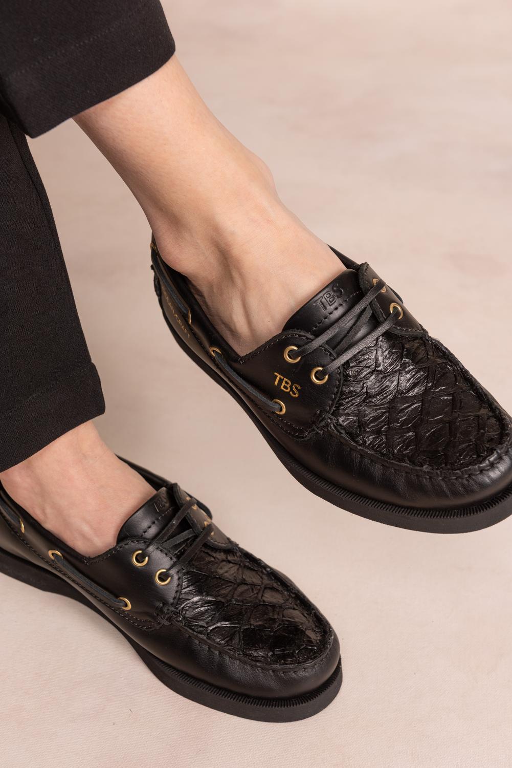 Chaussure Bateau Femme Cuir Marin Noir PHENISE Chaussure Bateau Femme Cuir Marin Noir PHENISE
