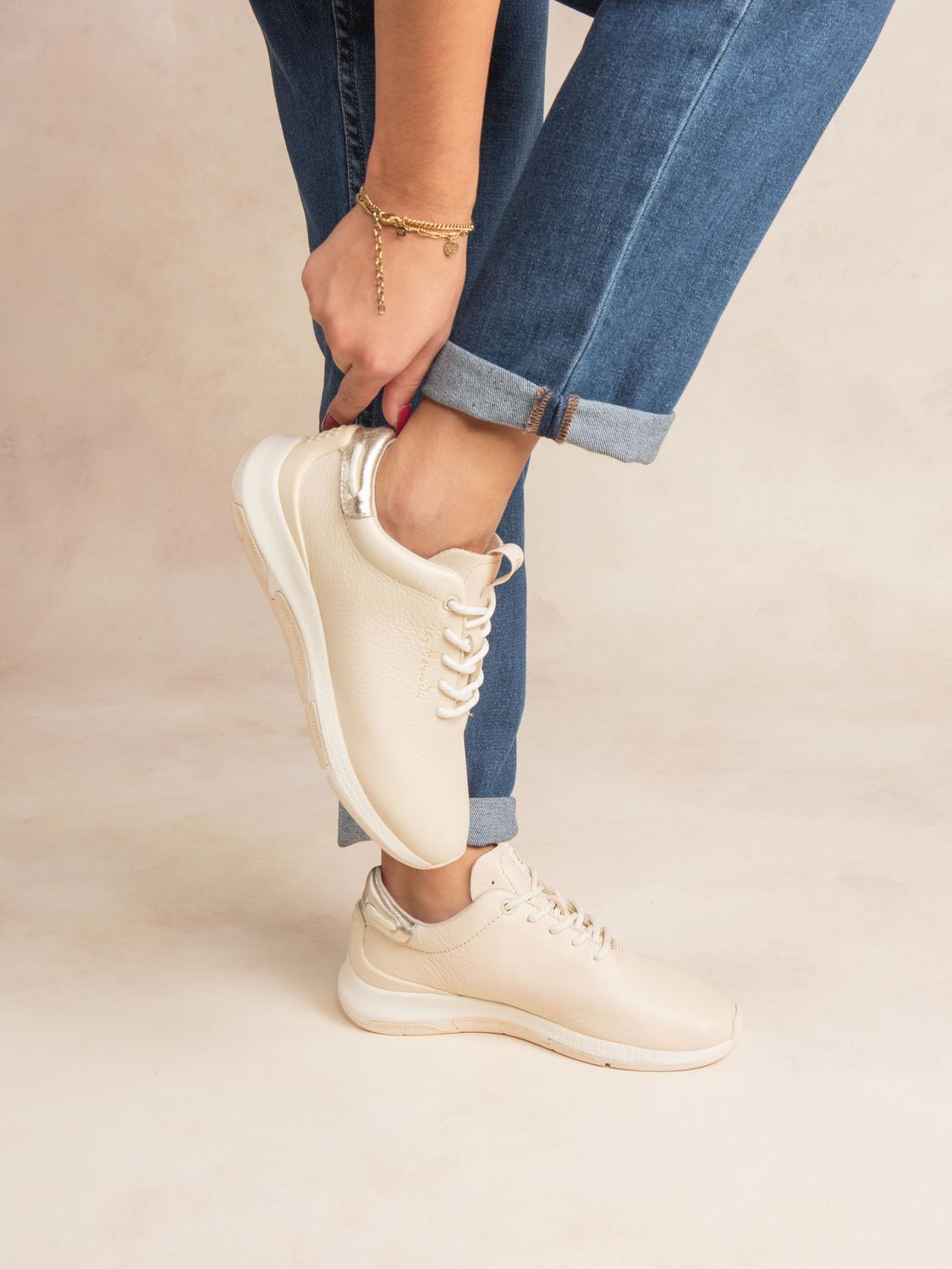 Baskets Femme Confort Cuir Beige