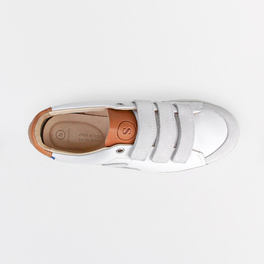 Tennis Cuir Fabrication Française Blanc Gris SESSILE
