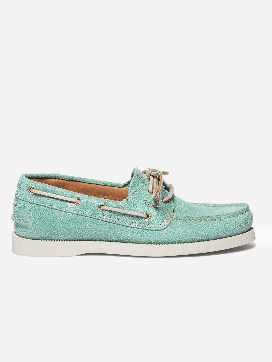 Chaussure Bateau Femme Cuir Nubuck Vert d'eau et Blanc PHENISE