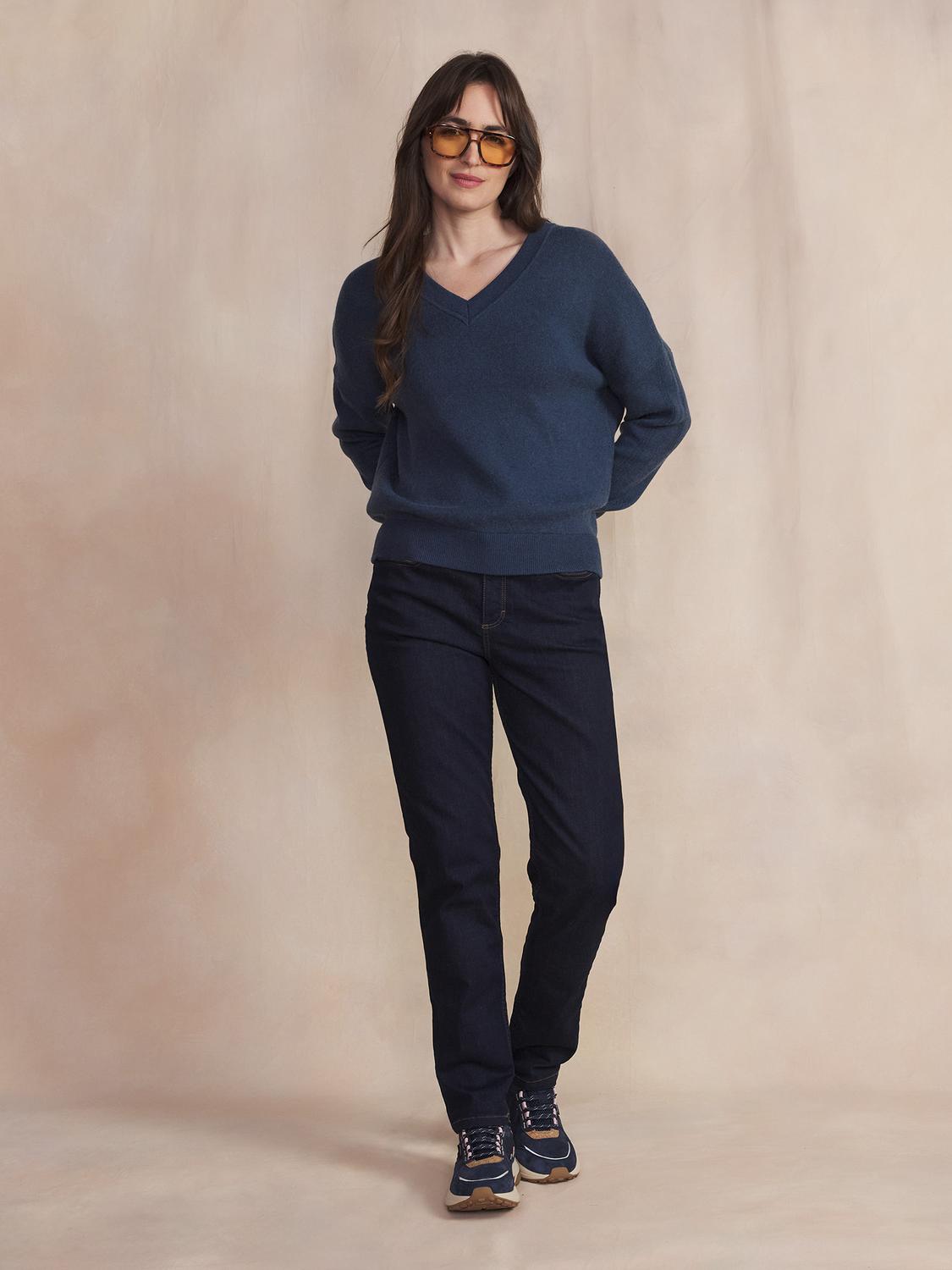 Pull Femme Tricot Col V Coton Laine Bleu ENOLAVER Pull Femme Tricot Col V Coton Laine Bleu ENOLAVER