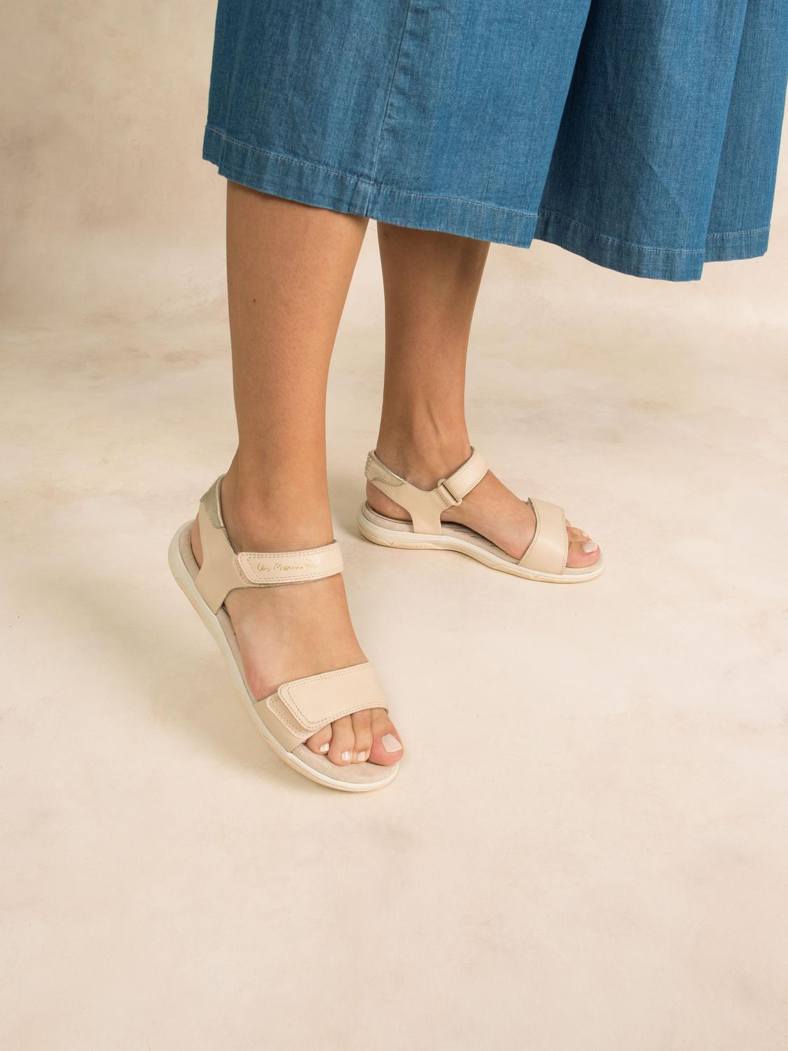 Sandales plates femme lin et champagne JAZSUNY