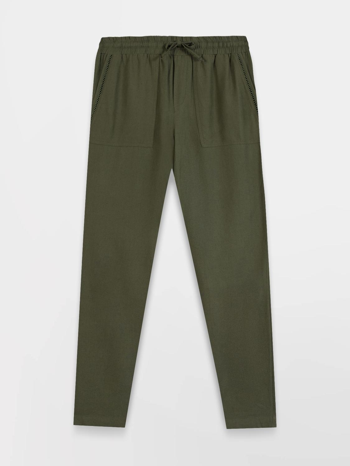 Pantalon viscose et lin femme kaki AMMELJOG