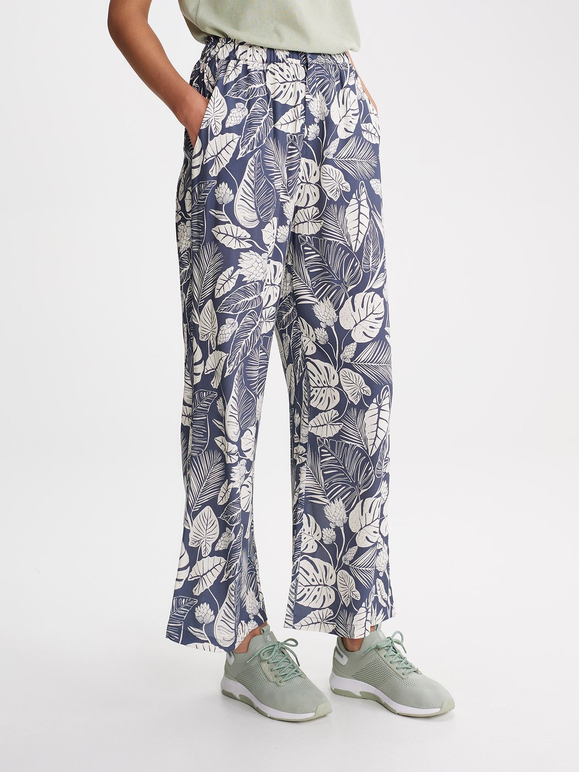 Pantalon Femme Taille Elastiquée Motif Floral Bleu