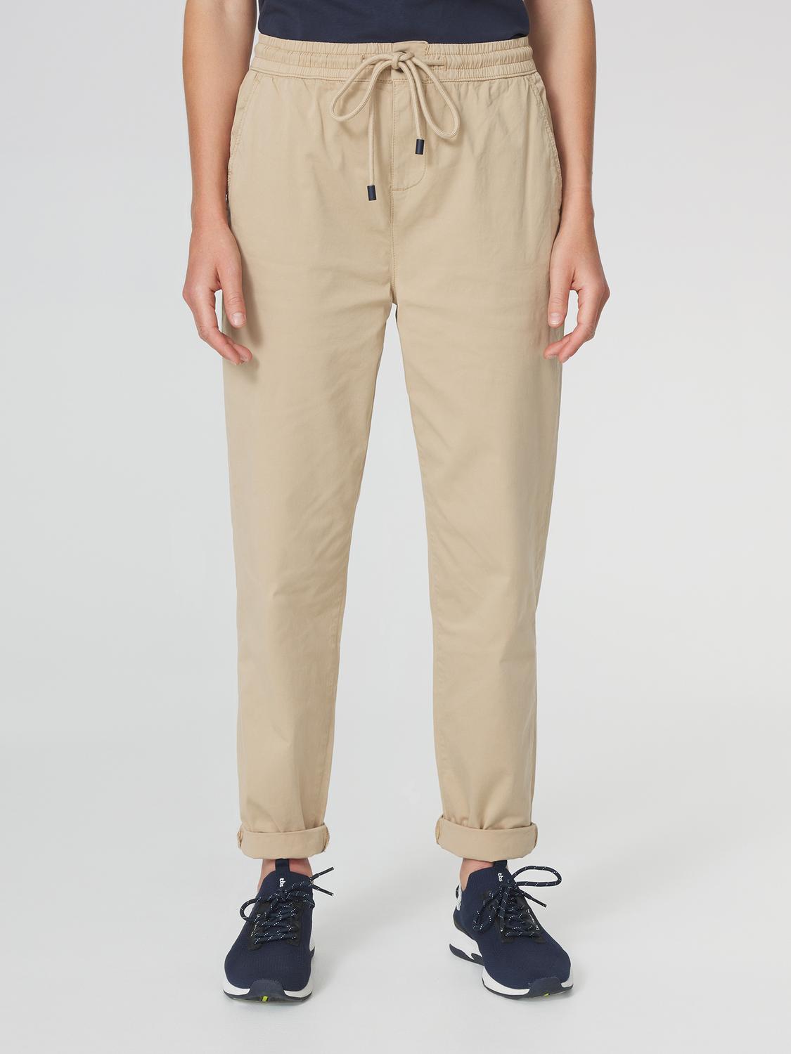 Pantalon Femme Ceinture Elastiquée Coton Beige