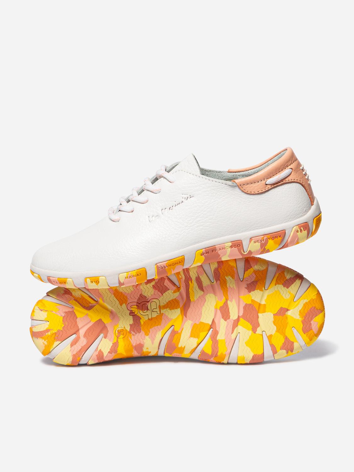 Tennis en cuir femme blanc goyave jaune camo JAZARU