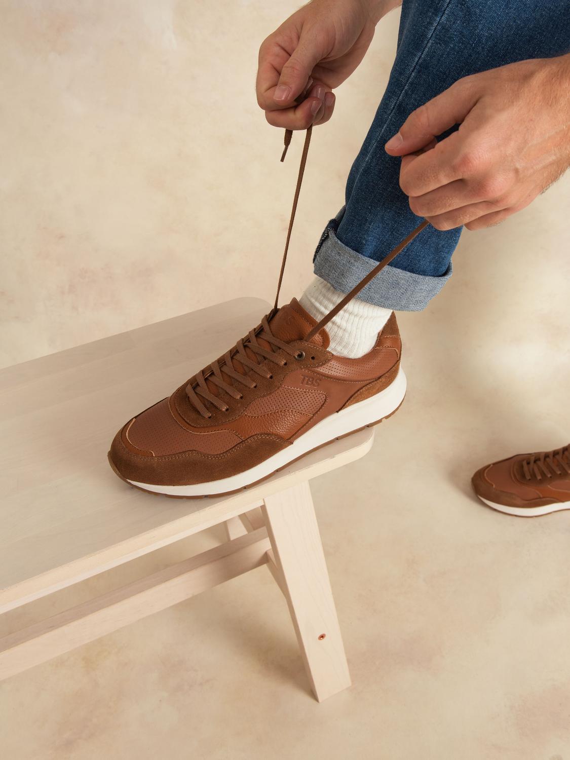 Men's leather sneakers Cognac STEFANO