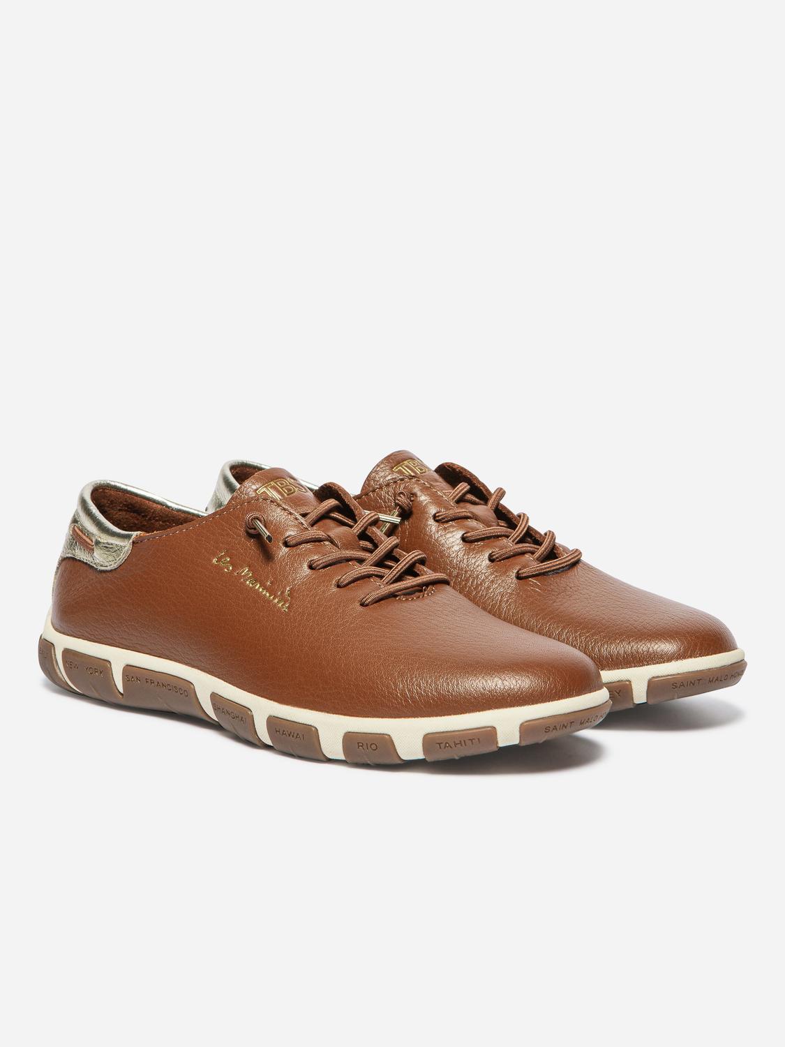 Tennis Femme Cuir Pecan et Champagne JAZLACE