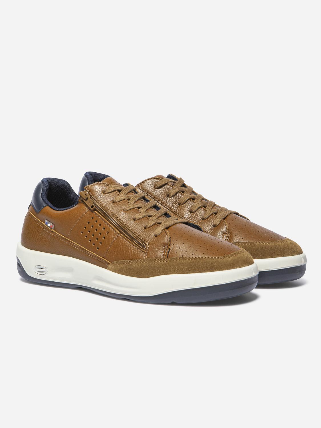 Baskets Homme Zippée Fabriquées en France Cuir Marron ALLZIPP