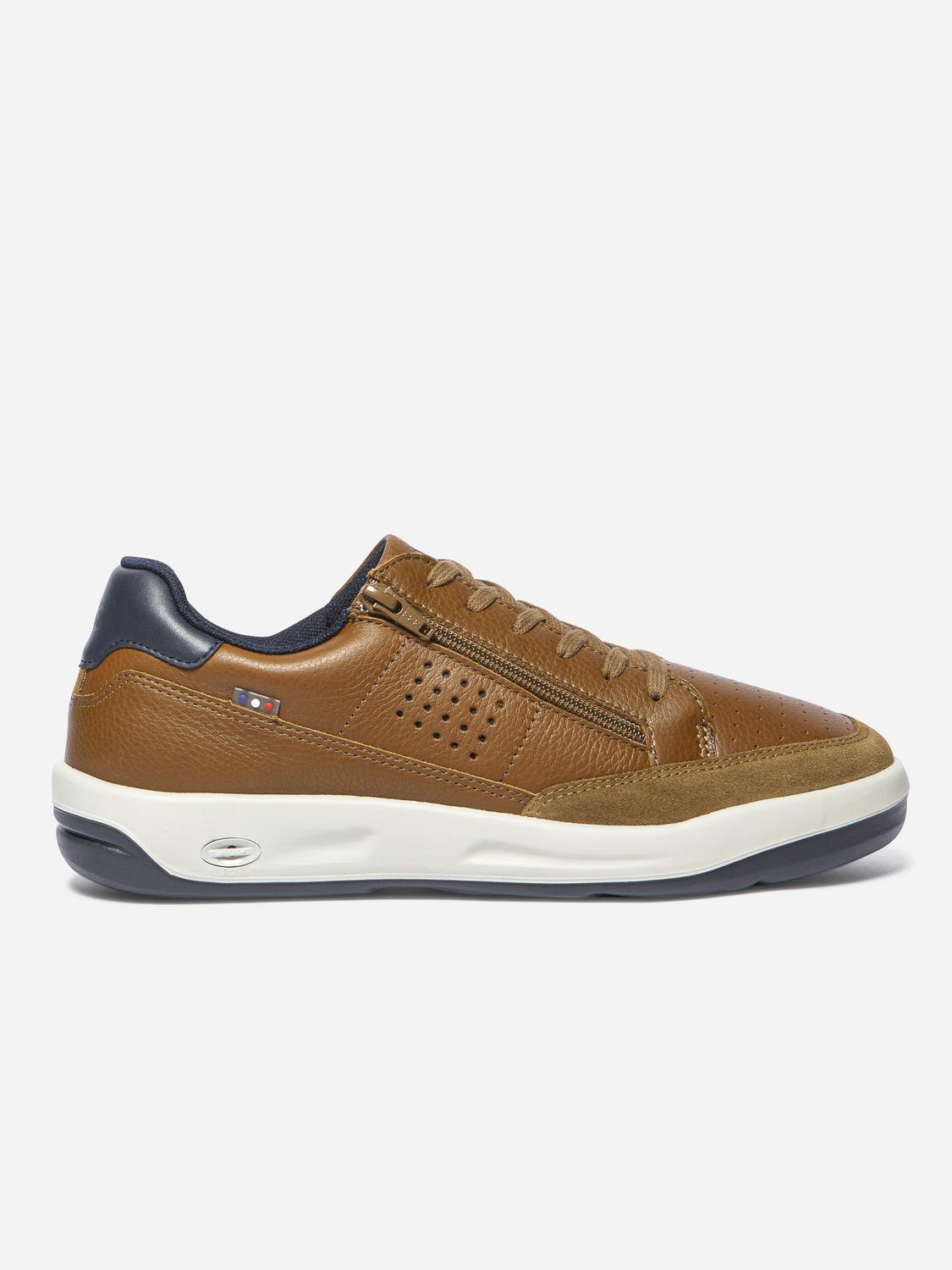 Baskets Homme Zippée Fabriquées en France Cuir Marron ALLZIPP