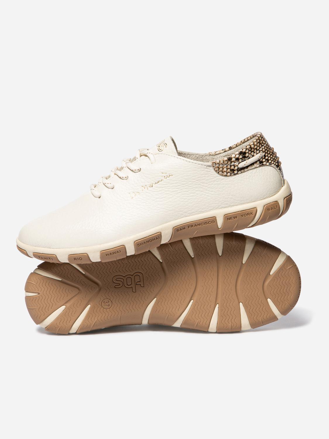 Tennis en cuir femme light beige et python JAZARU