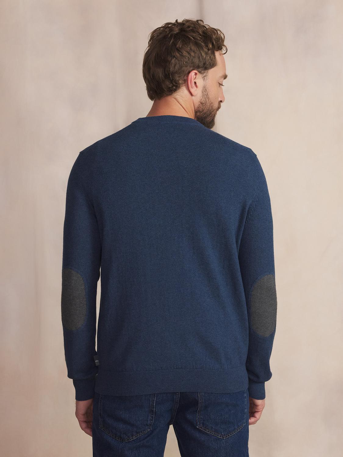 Pull Homme Col Rond Laine Coton Marine MALIKRON