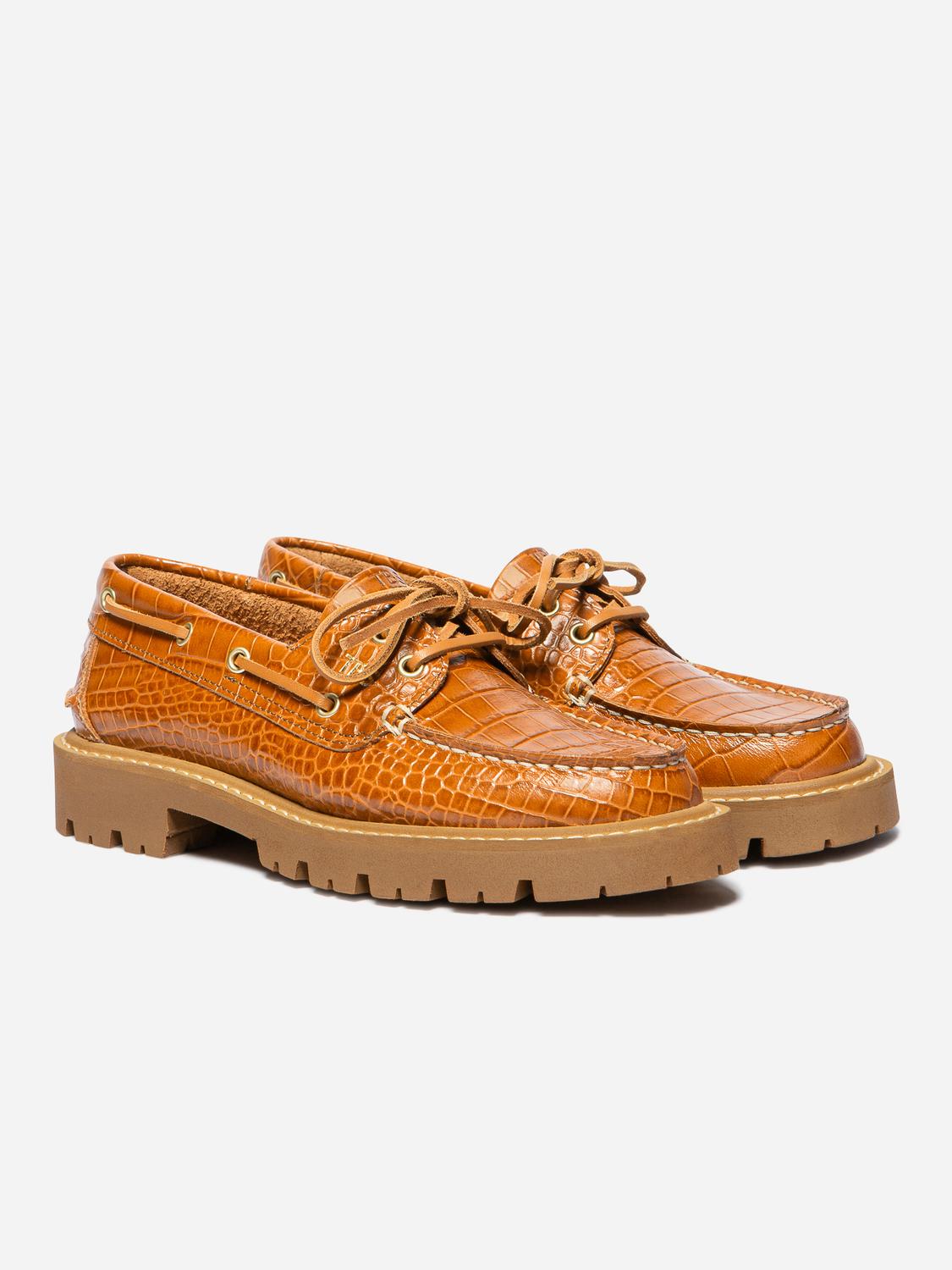 Chaussure bateau femme Croco cognac LAZARIA Chaussure bateau femme Croco cognac LAZARIA