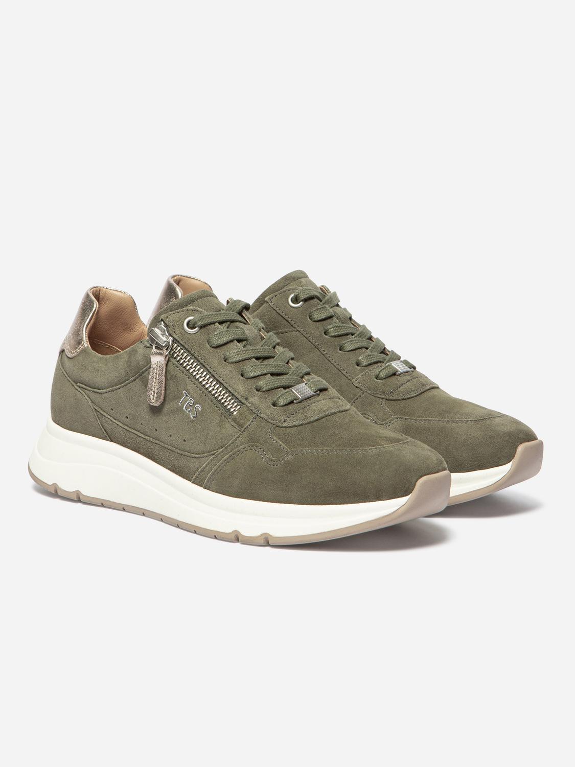 Tennis Femme Cuirs Velours Fermeture Lacets et Zip Vert BLONZIP Tennis Femme Cuirs Velours Fermeture Lacets et Zip Vert BLONZIP