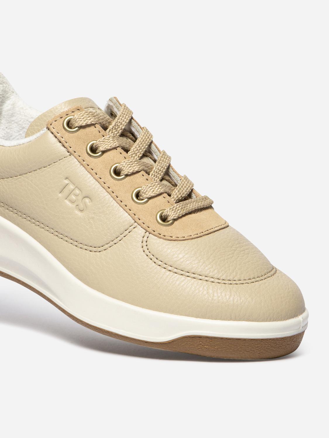 Tennis en cuir femme beige et platine BRANDIE