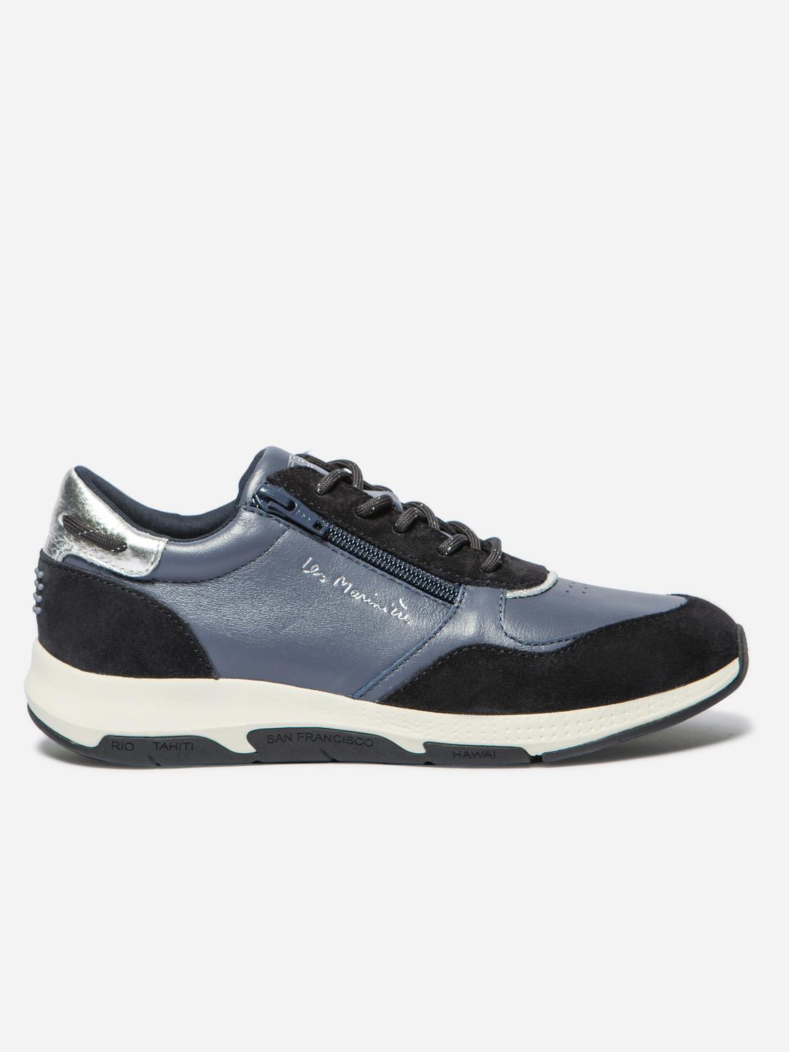 Running Femme Doublée Textile Cuir Ardoise et Marine JAZAZIP