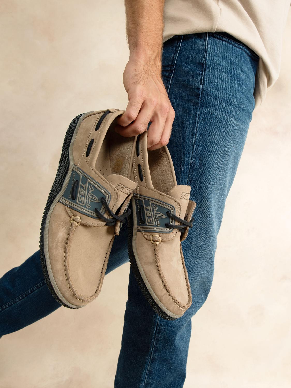 Chaussures Bateau Homme Cuir Beige et Marine