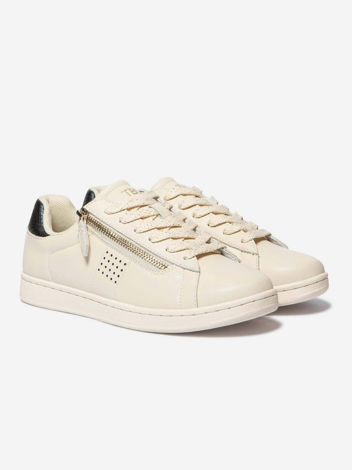 Baskets Femme Zippées Cuir Beige LORAZIP Baskets Femme Zippées Cuir Beige LORAZIP