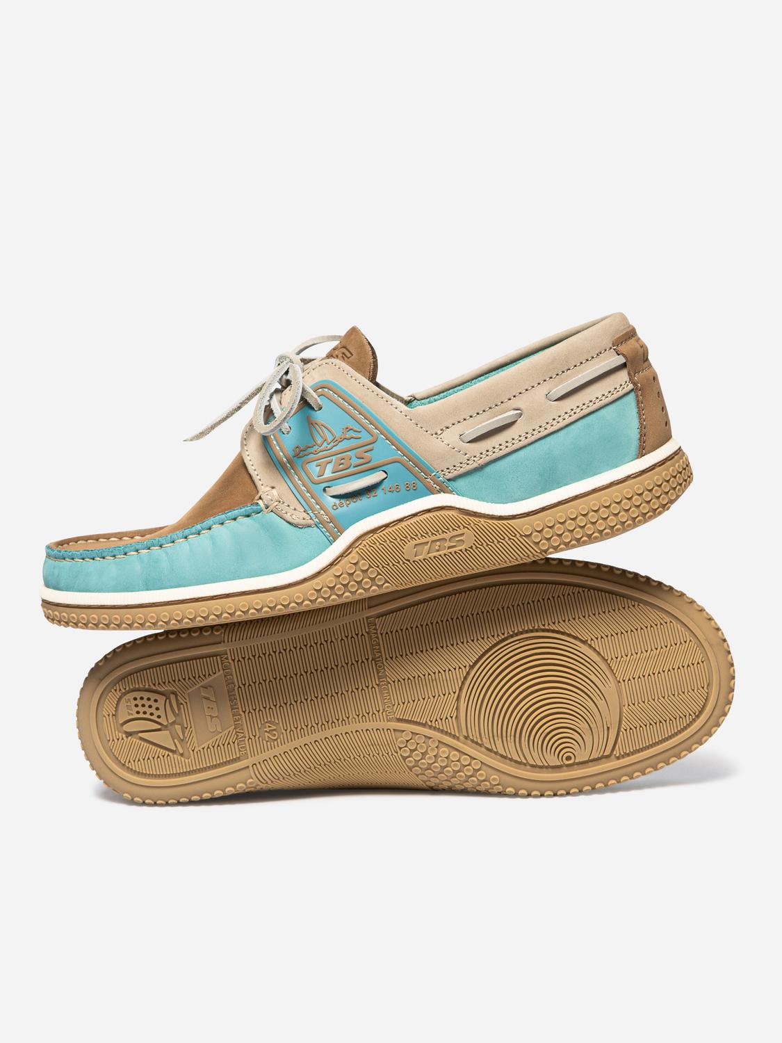 Chaussures bateau homme vert d'eau et tan GLOBEK