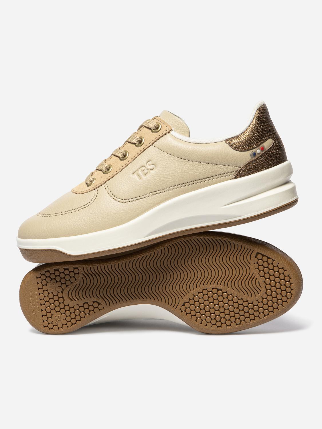 Tennis en cuir femme beige et platine BRANDIE