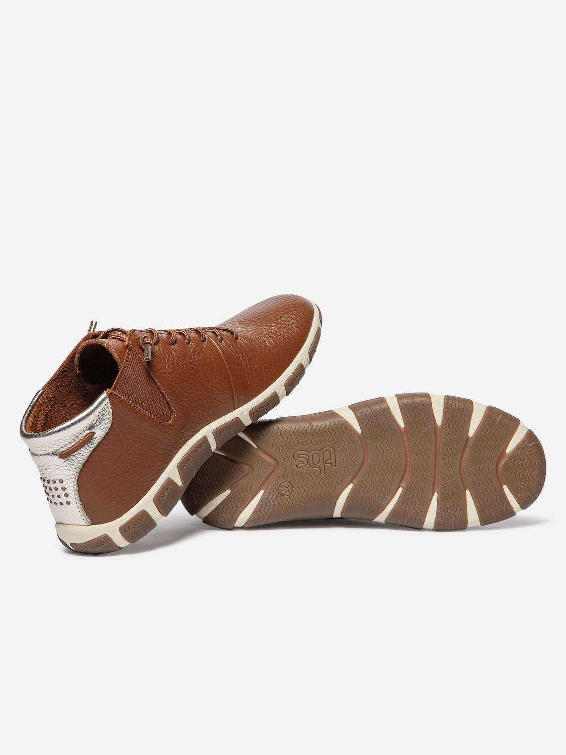 Baskets Mi-Montantes Femme Cuir Pecan et Champagne JESMINI