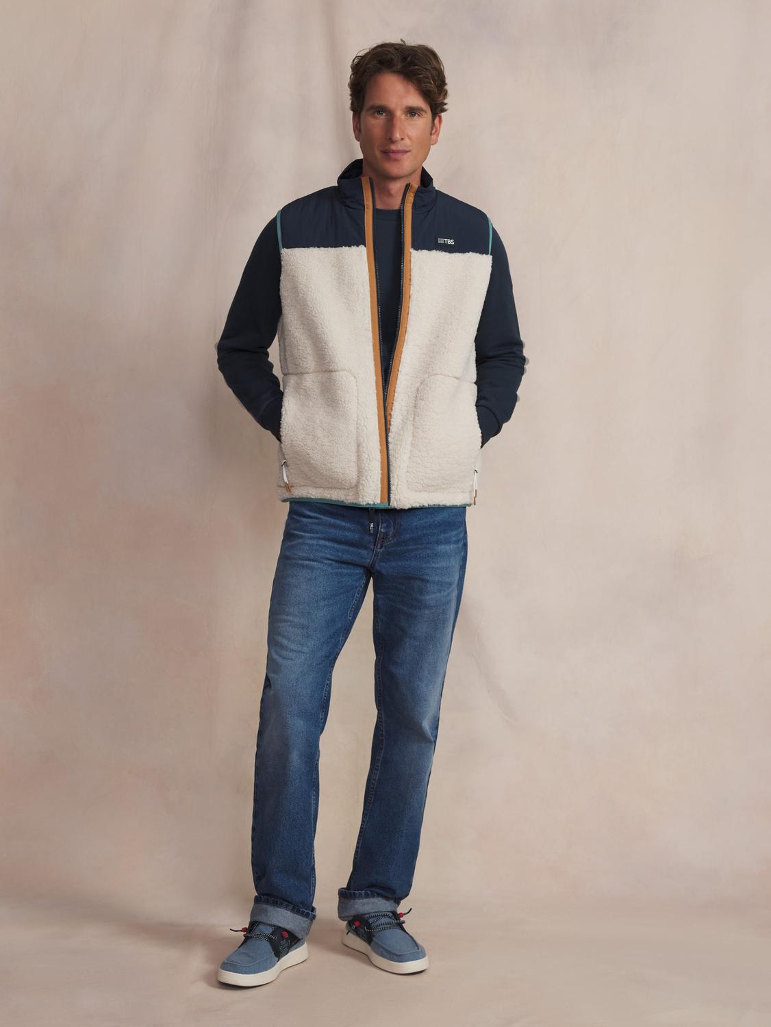 Veste Sherpa sans manches homme ecru KUSEYSAN