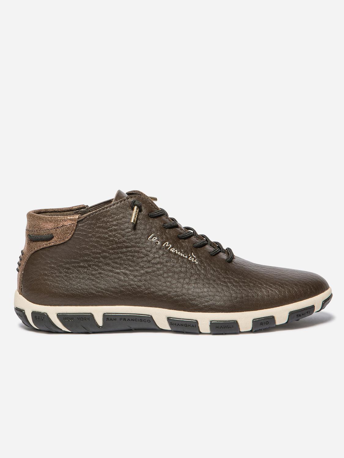 Baskets Mi-Montantes Femme Cuir Chocolat et Bronze JESMINI