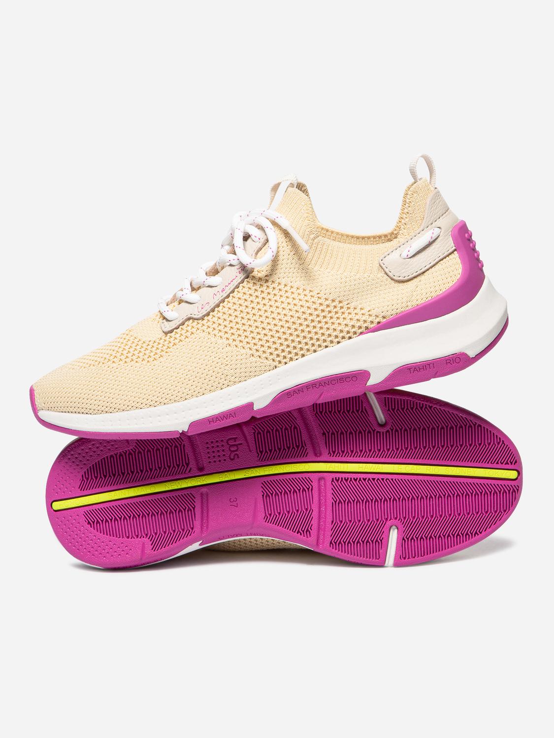 Women's running shoes Pale Yellow and Fuchsia JELLINA