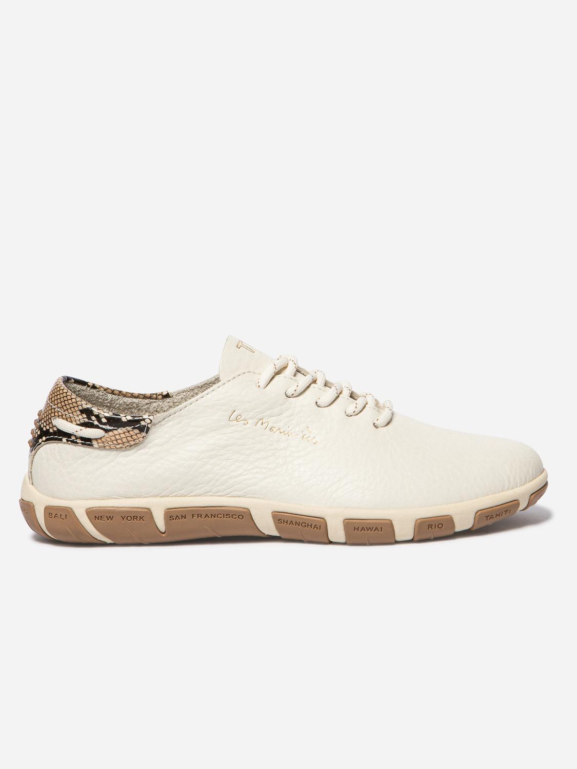 Tennis en cuir femme light beige et python JAZARU