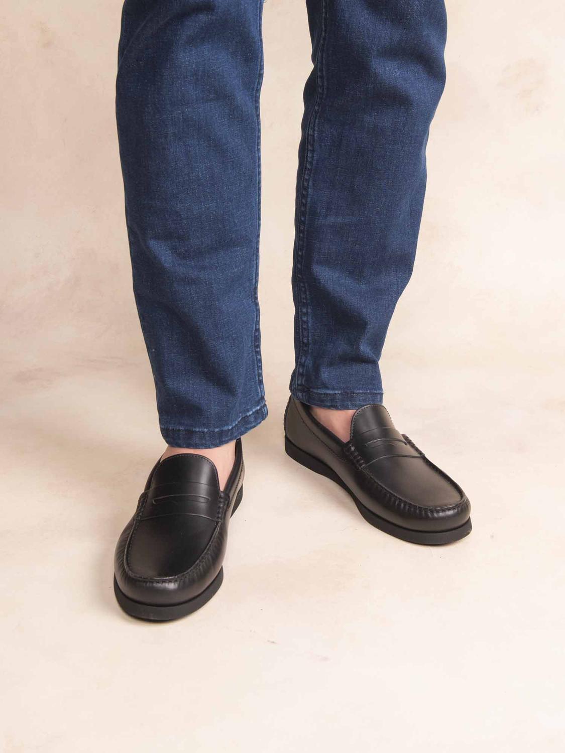 Mocassin Homme Doublée Cuir Noir PEROUSE
