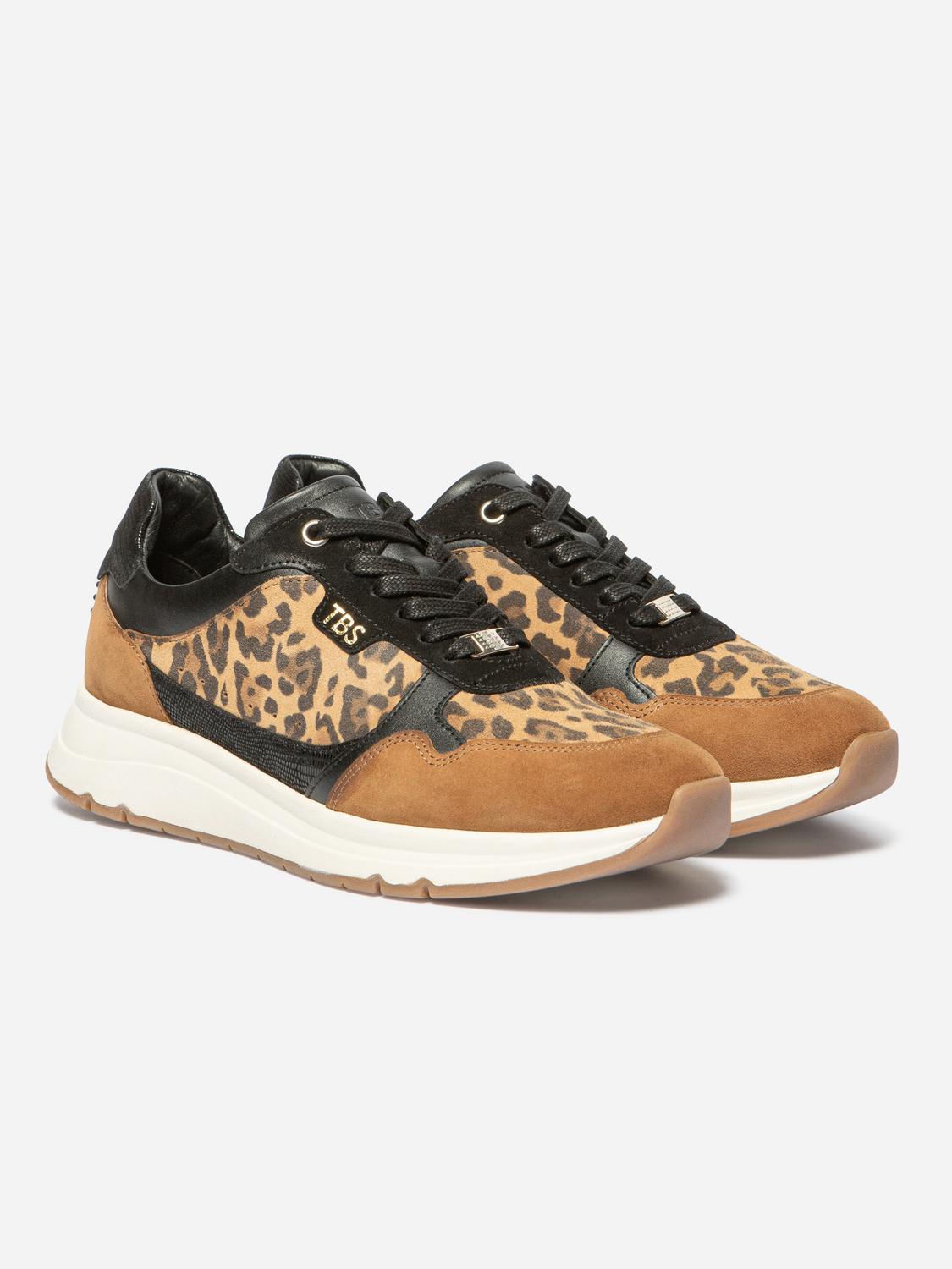 Baskets Femme Confort Cuir Noir Leopard BLONDIE Baskets Femme Confort Cuir Noir Leopard BLONDIE