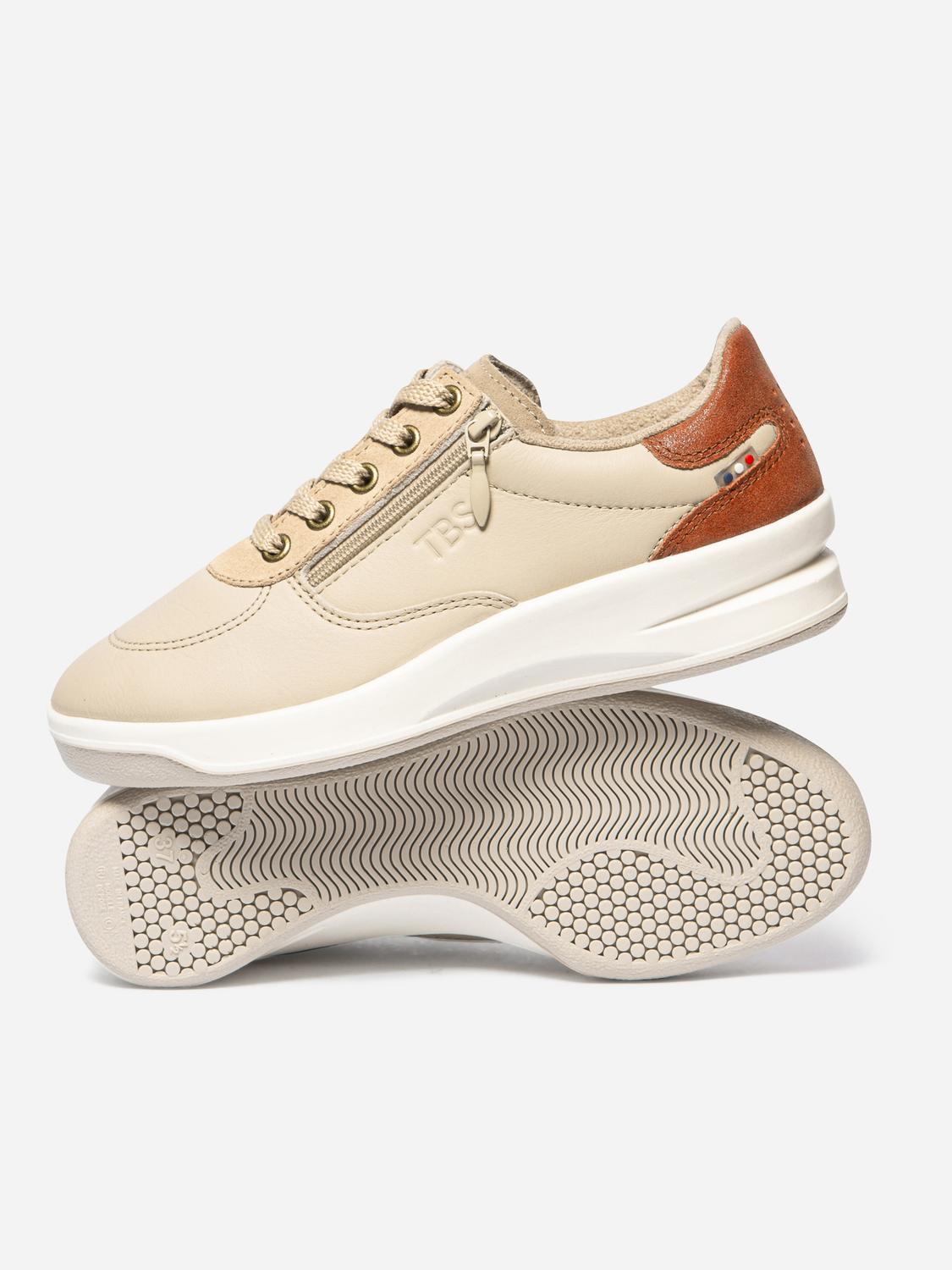Tennis en cuir femme beige et rouille BRAZIP