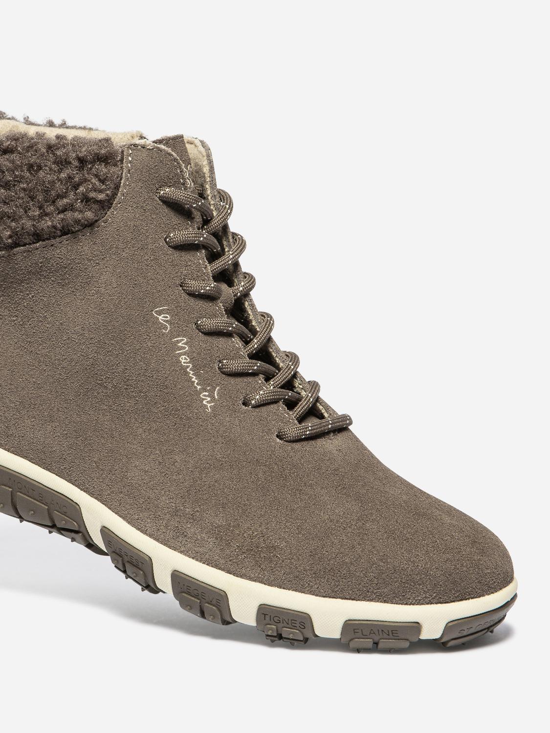 Bottines Femme Doublée Textile Cuir Taupe JANISSA