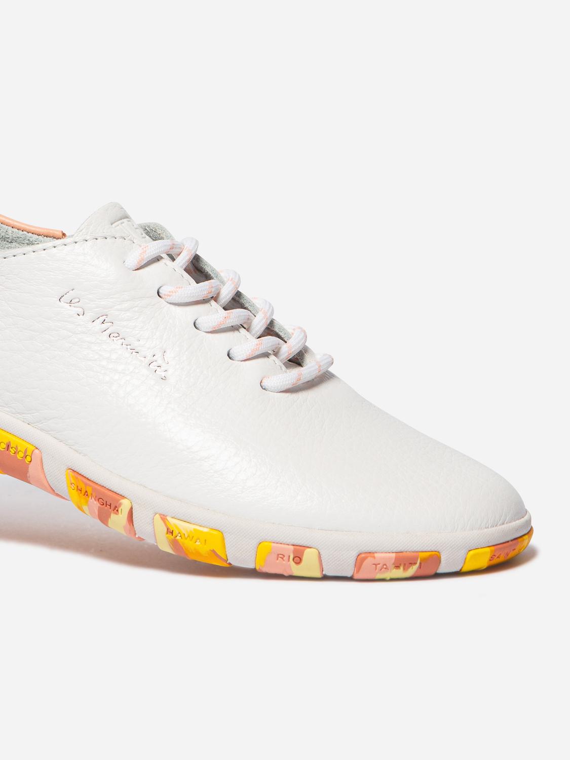 Tennis en cuir femme blanc goyave jaune camo JAZARU