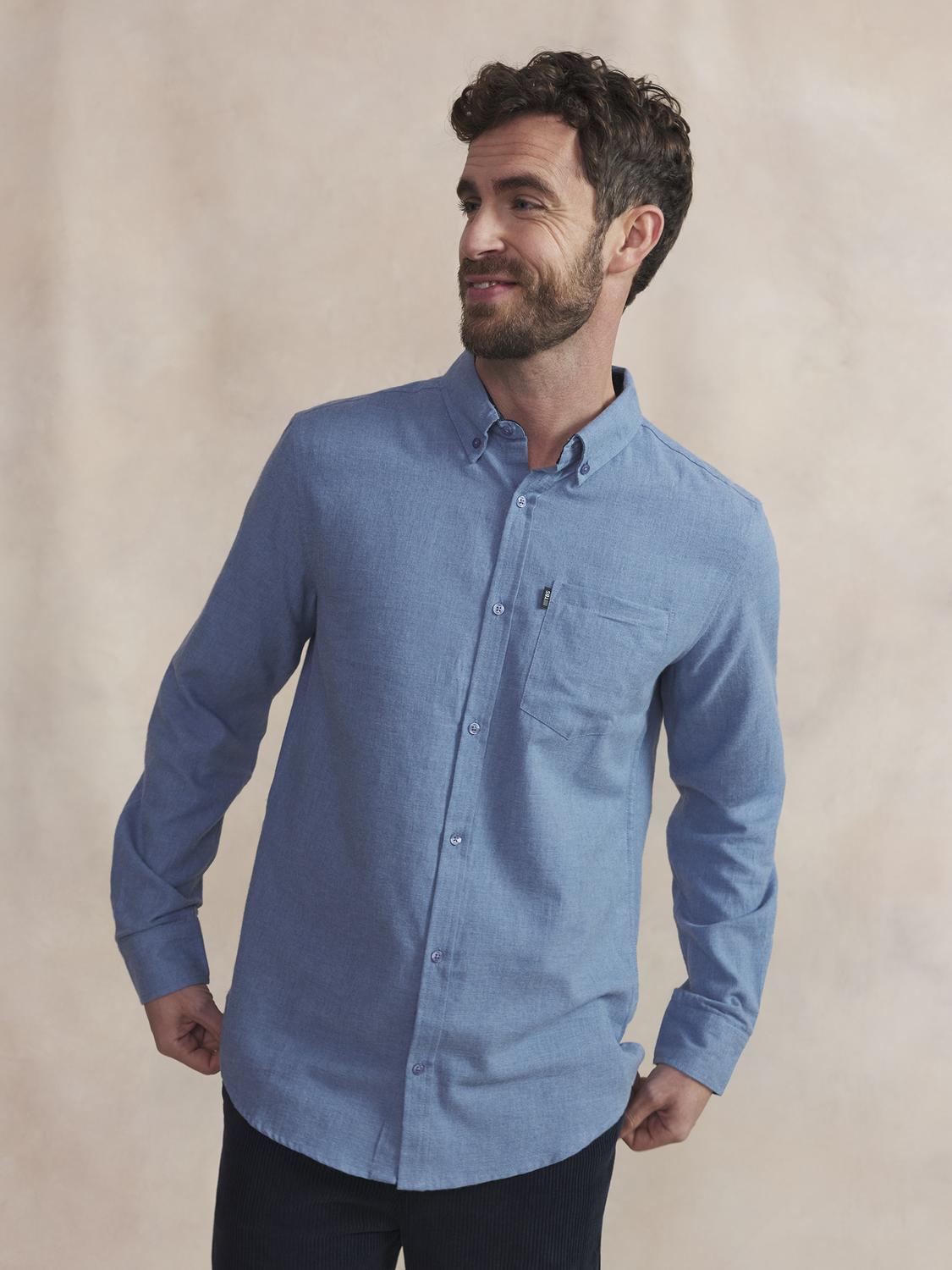 Shirt Men Cotton Flannel Blue BERLICHE