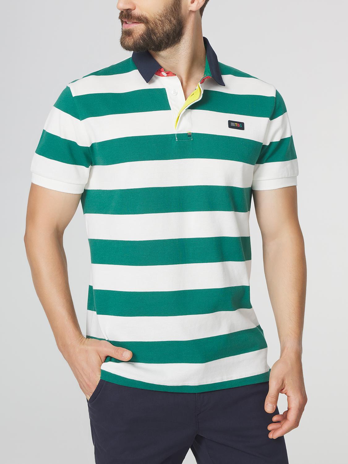 Polo Homme Coupe Ajustée Rayures Blanc et Vert SERGOPOL