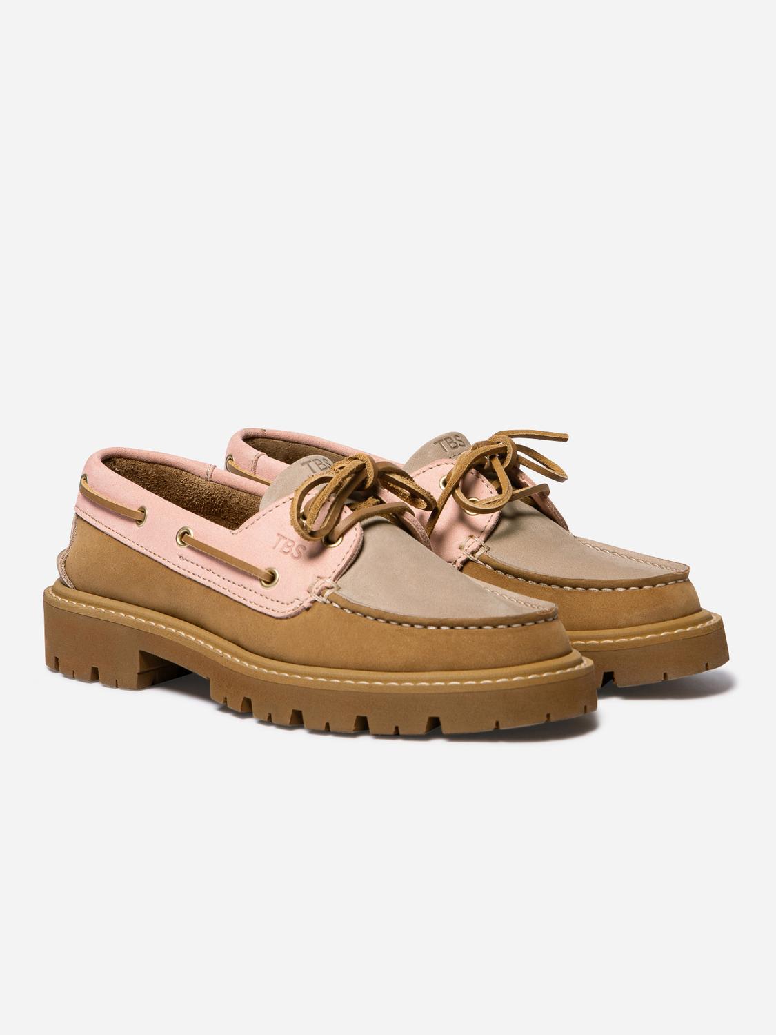 Chaussures bateau femme tan et rose LAZARIA