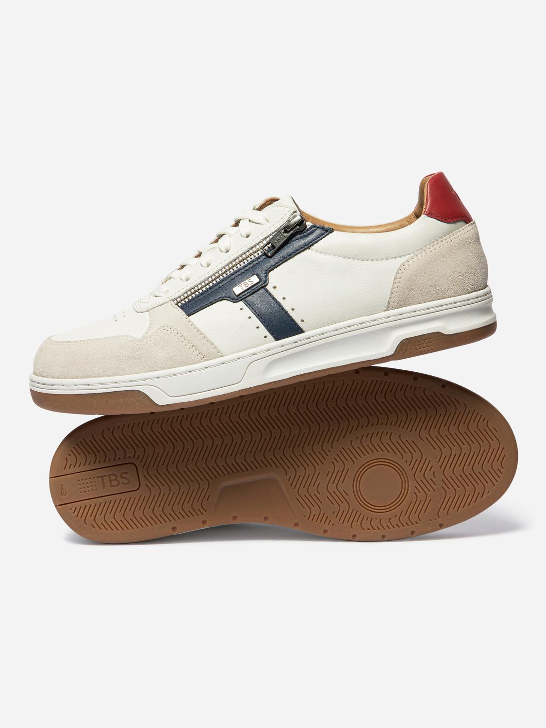 Tennis en toile homme blanc et navy et rouge THEOZIP