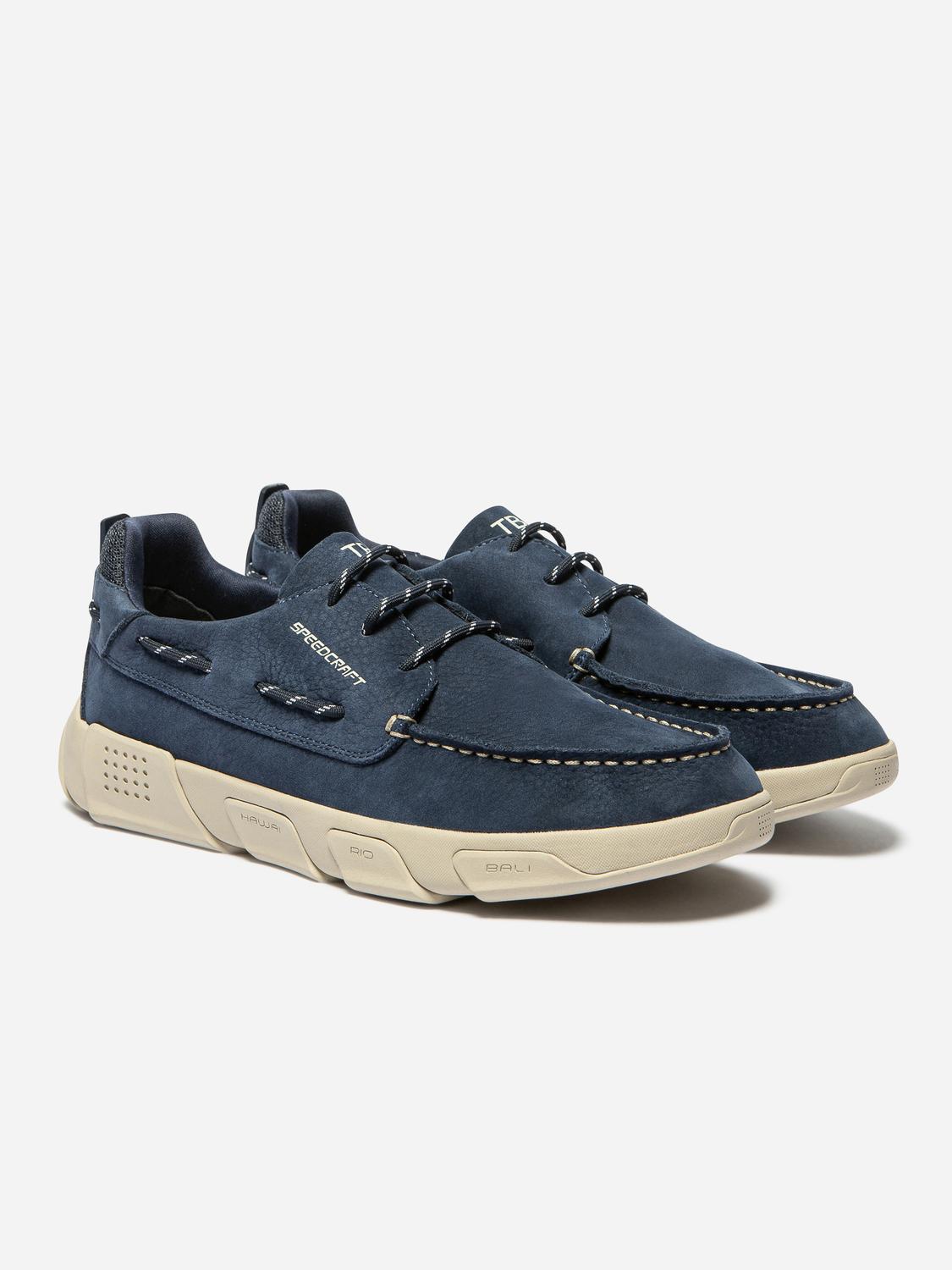 Men's Nubuck Leather Sole TechniGrip® Navy Boat Shoes JAZZSEA