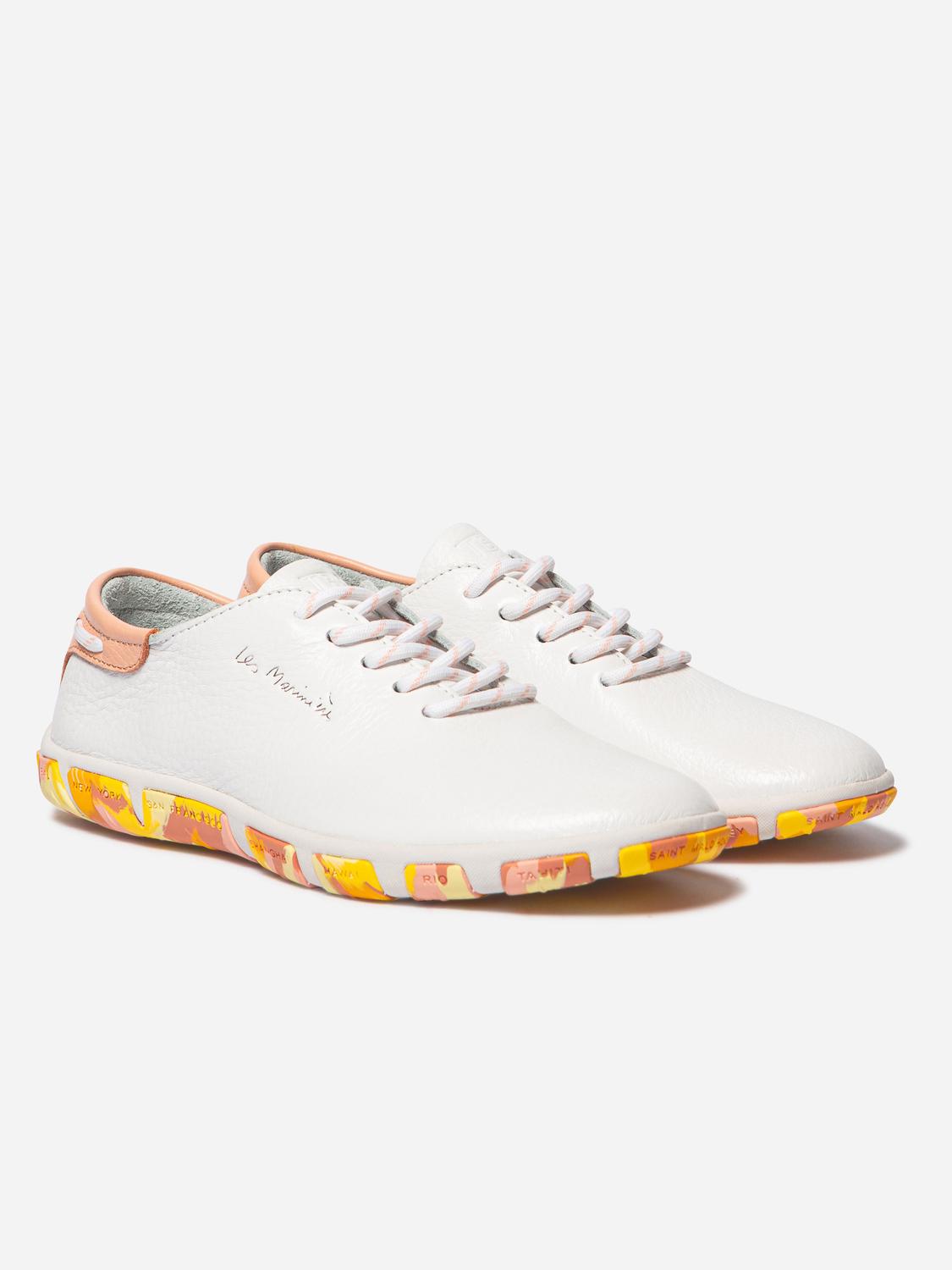 Tennis en cuir femme blanc goyave jaune camo JAZARU