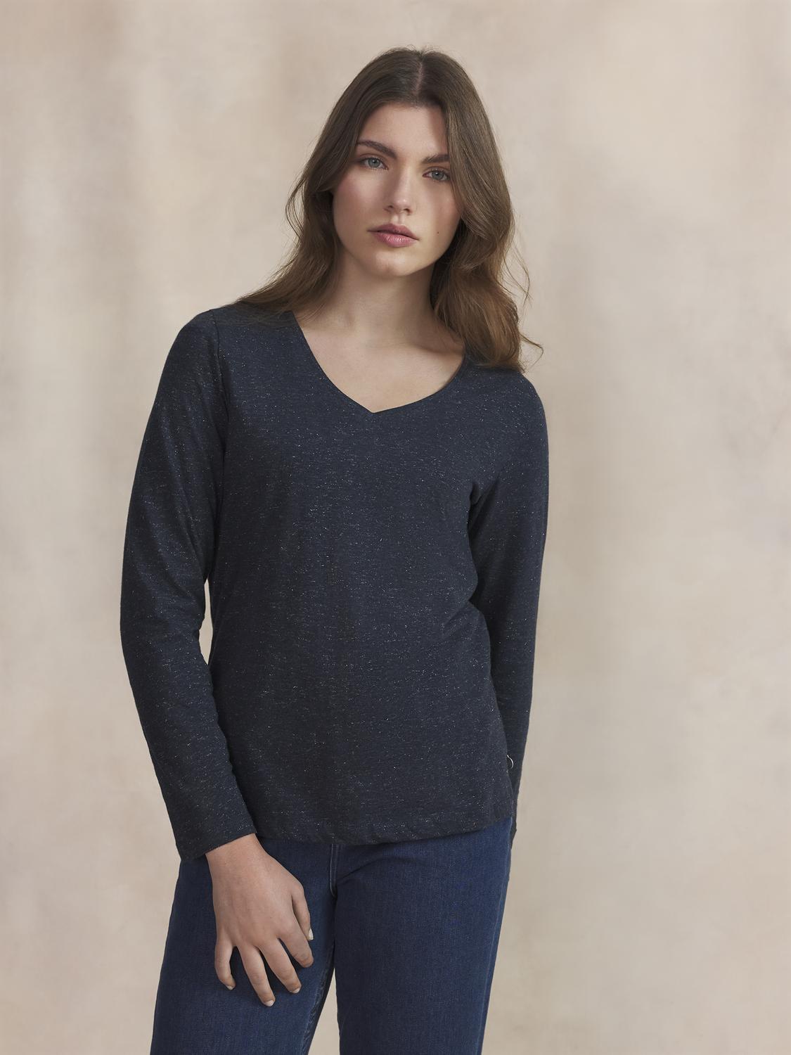 T-Shirt Women Sleeve Long Cotton Blue ADINALON