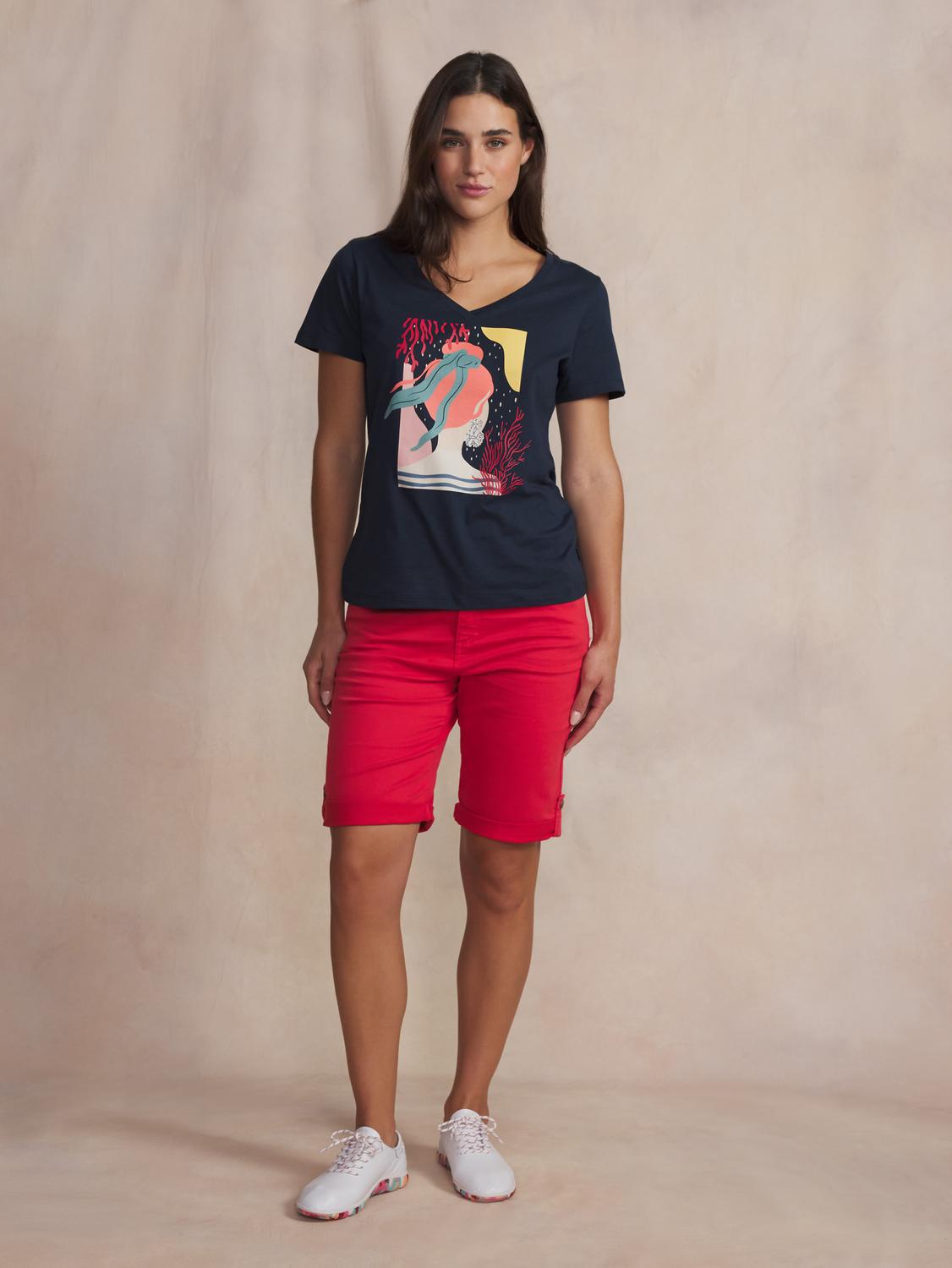 Bermuda Femme Ceinture Semi-élastiquée Rouge SINTAMID