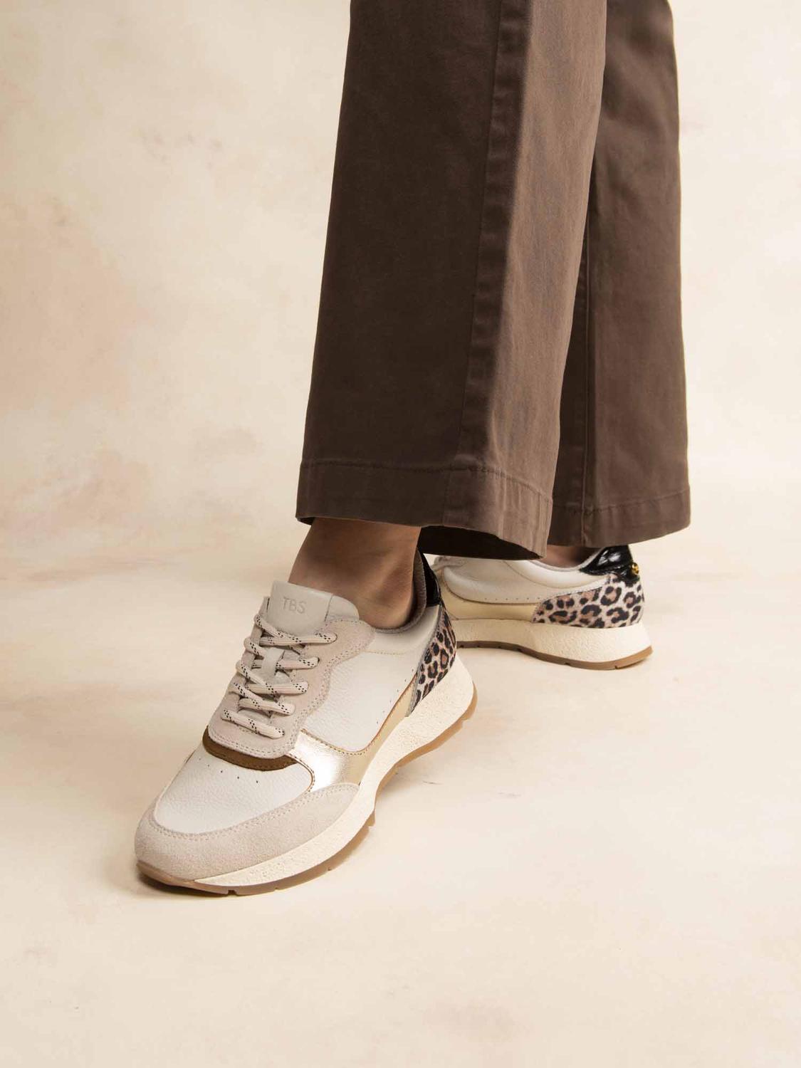 Tennis Femme Textile Ecru et Leopard EULALIE